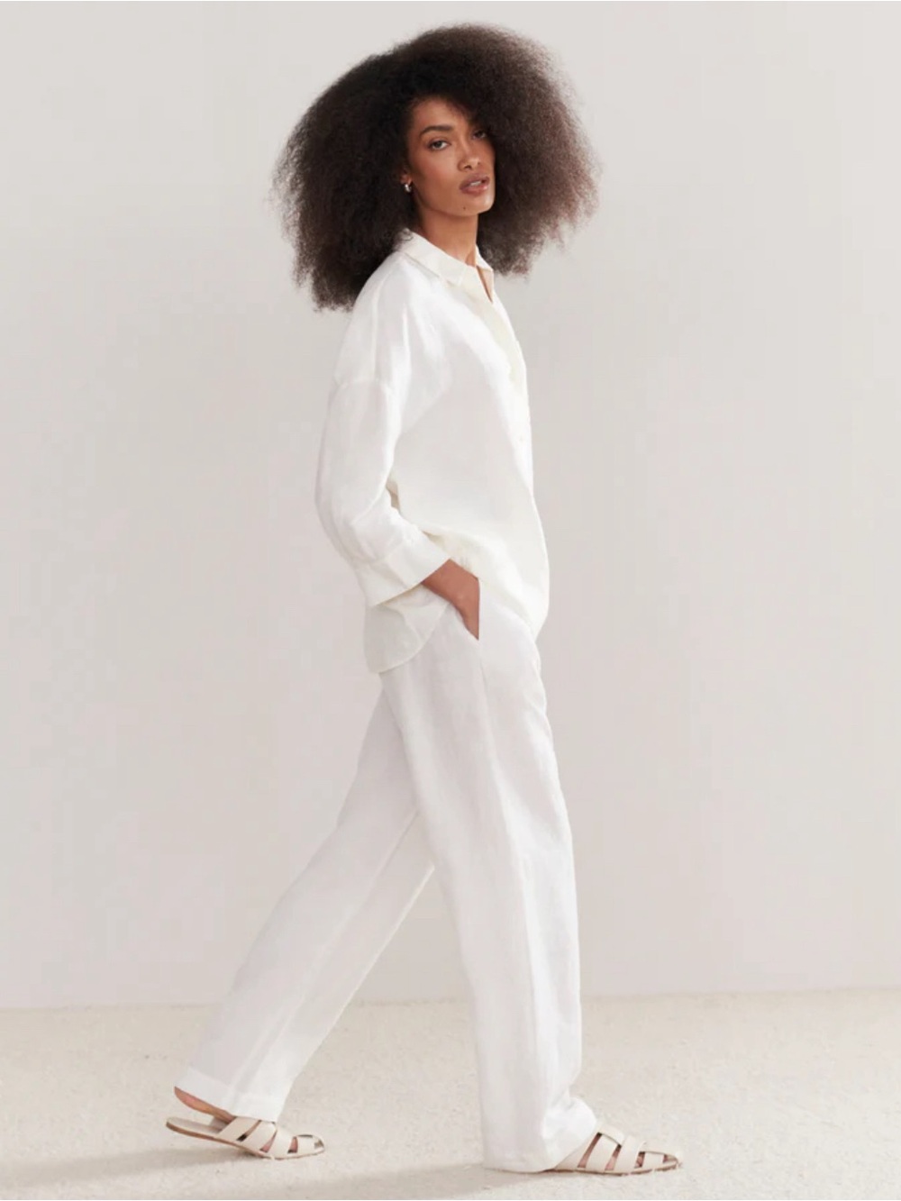 Jenni Kayne Cream White Linen Wide-Leg Pants